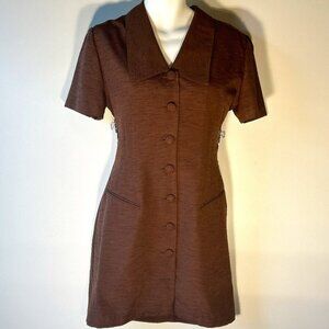 Nicole Studio SZ 14 Chocolate Brown button front shirtdress Vintage 80's Career